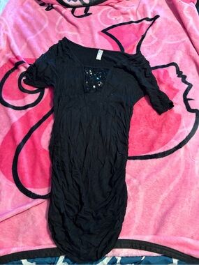 Black Sequin Accent Short Sleeve Women’s top